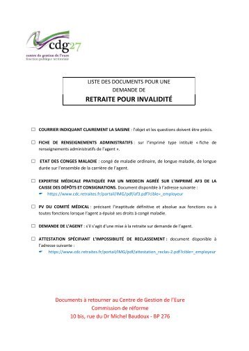 RETRAITE POUR INVALIDITÃ - CDG27