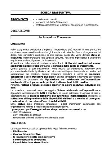 SCHEDA RIASSUNTIVA DESCRIZIONE: Le Procedure Concorsuali