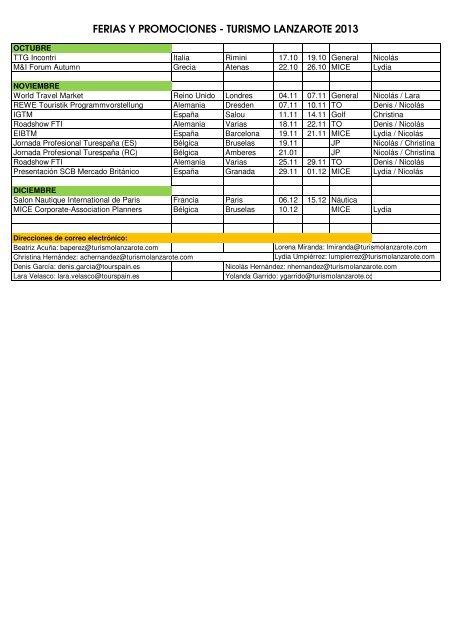 Calendario Ferias y Promociones 2013 - Lanzarote