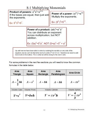 8-1 Multiplying Monomials