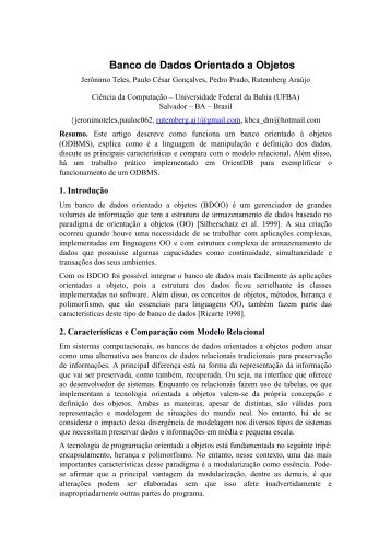 Banco de Dados Orientado a Objetos - Rede DCC - Universidade ...