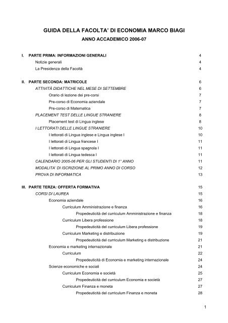 guida generale - FacoltÃ  di Economia Marco Biagi - Home