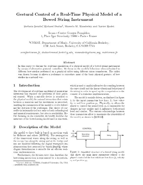 Gestural Control of a Real-Time Physical Model of a Bowed String ...