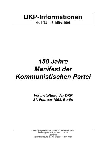 DKP-Informationen 150 Jahre Manifest der Kommunistischen Partei