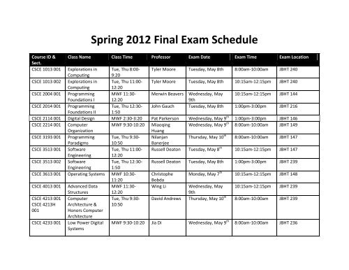 Uark Finals Schedule Fall 2022 Spring 2012 Final Exam Schedule - Computer Science And ...