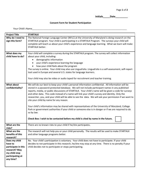 Consent Form and Cover Letter - StarTalk - University of Maryland