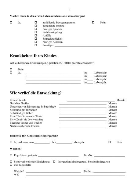 Fragebogen - Kinderklinik