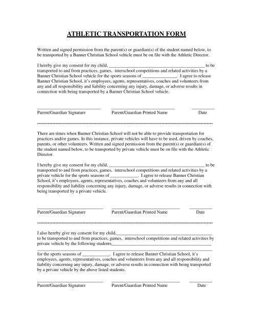 Transportation Permission Slip Banner Christian School