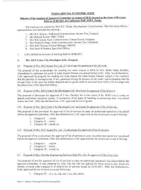 NOIDA SPECIAL ECONOMIC ZONE Minutes of the  - Nsez.gov.in