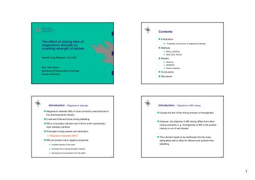 The effect of mixing time of magnesium stearate on crushing ...