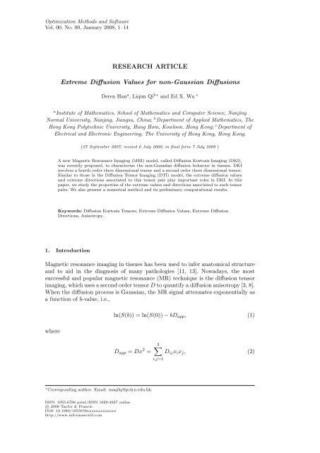 RESEARCH ARTICLE Extreme Diffusion Values for non-Gaussian ...