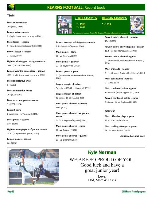 Kearns football record book - MatchupUT.com