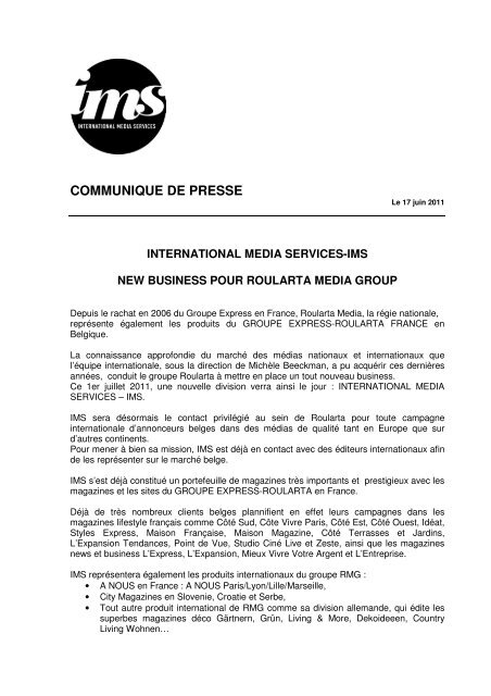 communique de presse - Roularta Media Group