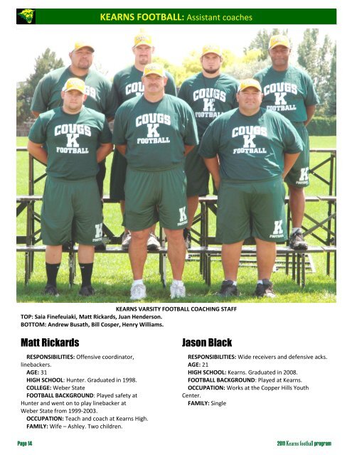 KEARNS FOOTBALL: Assistant coaches Matt ... - MatchupUT.com