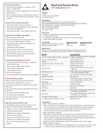 Skydiving Review Sheet - Delta Gear, Inc.