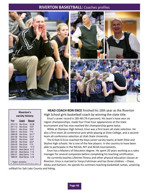 RIVERTON BASKETBALL: Coaches profiles - MatchupUT.com