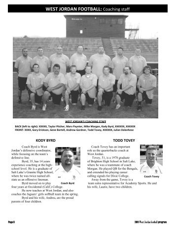 WEST JORDAN FOOTBALL: Coaching staff - MatchupUT.com