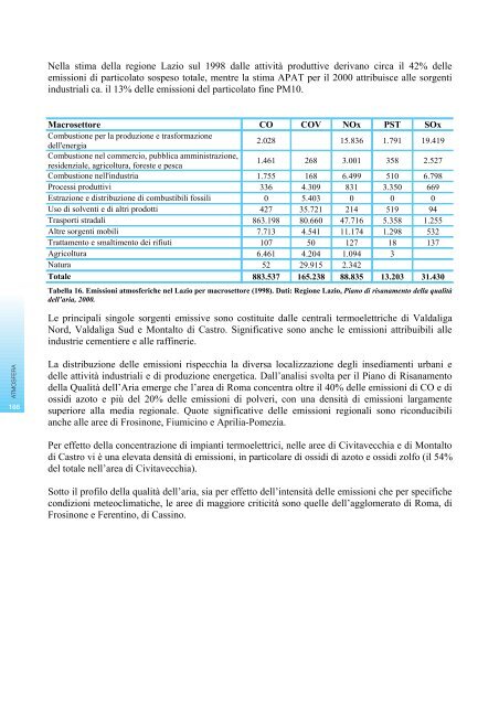 RAPPORTO SULLO STATO DELL'AMBIENTE DEL ... - Regione Lazio