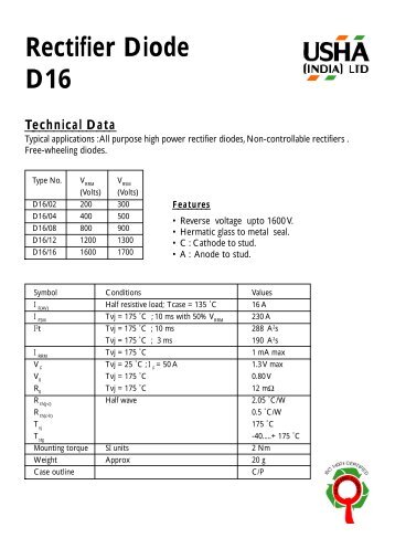 Rectifier Diode D16 Technical Data - Datasheets