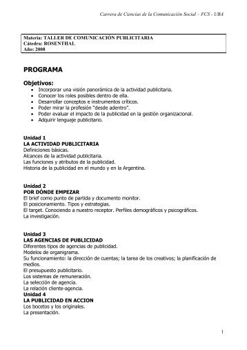 Taller de comunicación publicitaria - Rosenthal - 2008 - Carrera de ...