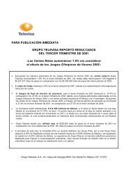 PARA PUBLICACIÓN INMEDIATA GRUPO TELEVISA REPORTÓ ...