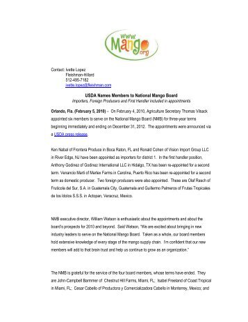 USDA Names Members to National Mango Board