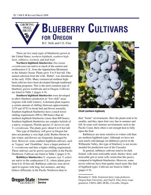 Blueberry Cultivars for Oregon, EC 1308-E (Oregon State University ...