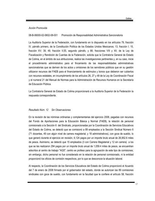 Informe de Resultados 2008 ASF - Universidad de Colima