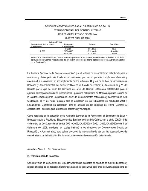 Informe de Resultados 2008 ASF - Universidad de Colima