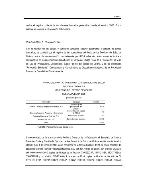 Informe de Resultados 2008 ASF - Universidad de Colima