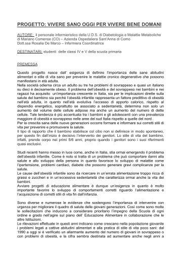 PROGETTO: VIVERE SANO OGGI PER VIVERE BENE ... - Ipasvi