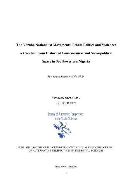 The Yoruba Nationalist Movements, Ethnic Politics and Violence: A ...