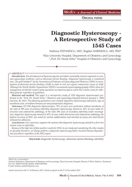 Diagnostic Hysteroscopy - A Retrospective Study of 1545 Cases