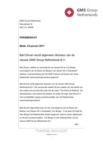 Bart Dirven wordt algemeen directeur van de ... - GMS Verbund