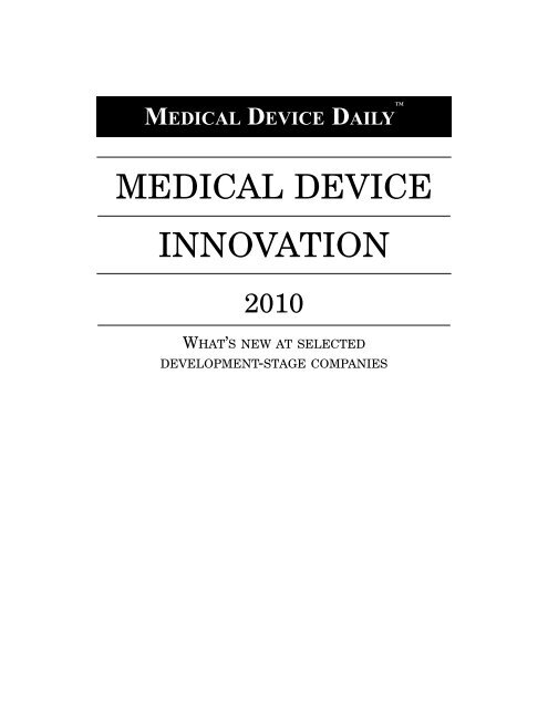 MEDICAL DEVICE INNOVATION - Medical Device Daily