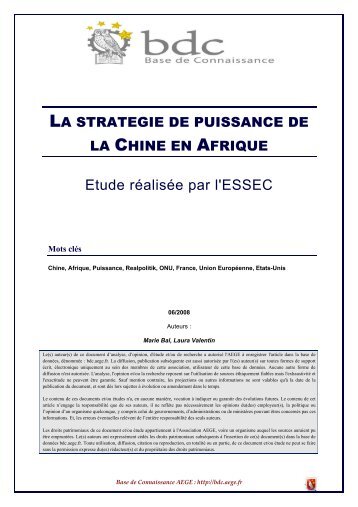 La stratÃ©gie de puissance de la Chine en Afrique - Base de ...