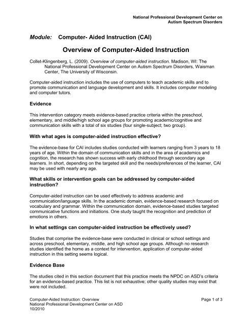 Overview of Computer-Aided Instruction - National Professional ...