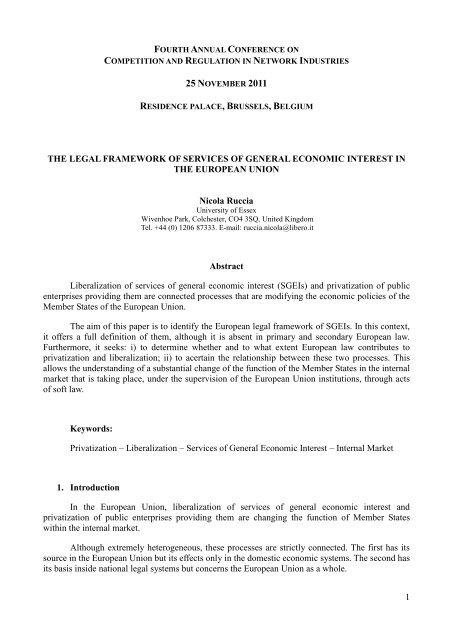 The legal framework of services of general economic interest in the ...