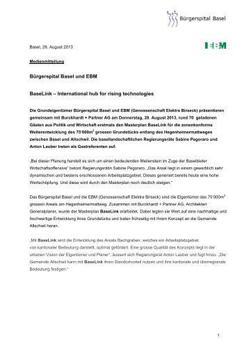 Medieninformation von Bürgerspital Basel und EBM 0.03 MB PDF