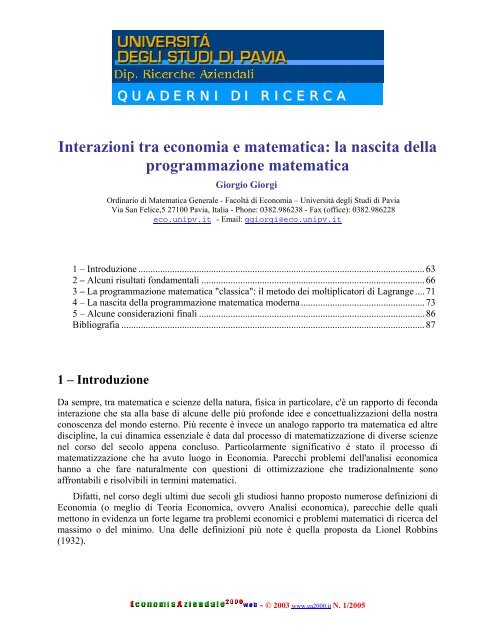 Leggi - Economia Aziendale Online - UniversitÃ  degli studi di Pavia