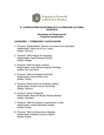 8Âª CONVOCATORIA DE ESTÃMULOS A LA CREACIÃN CULTURAL ...