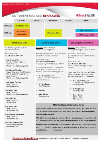 OUTPATIENT SERVICES: RENAL CLINIC - Alfred Hospital