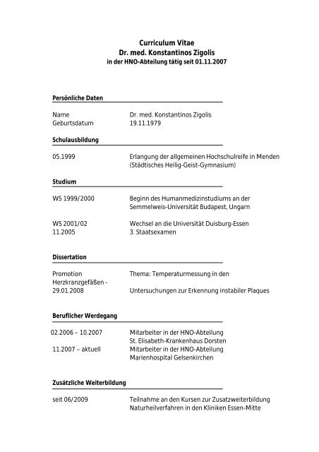 Curriculum Vitae Dr. med. Konstantinos Zigolis - St. Augustinus ...