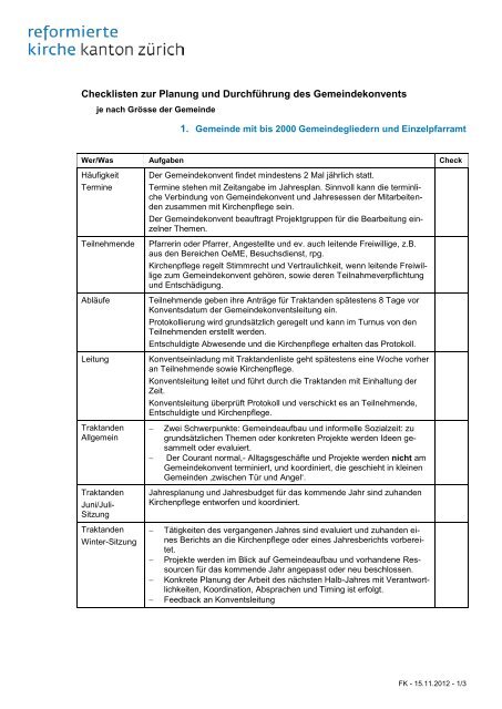 Checklisten zur Planung und DurchfÃƒÂ¼hrung des Gemeindekonvents