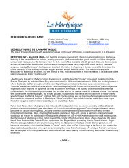 FOR IMMEDIATE RELEASE LES BOUTIQUES DE LA MARTINIQUE