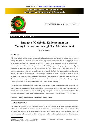 Impact of Celebrity Endorsement on Young Generation through TV ...