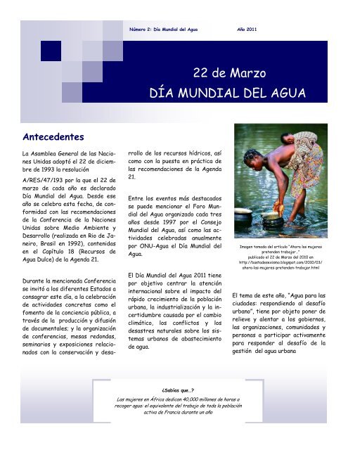 22 de Marzo - Día Mundial del Agua (2011) - Sistema de ...
