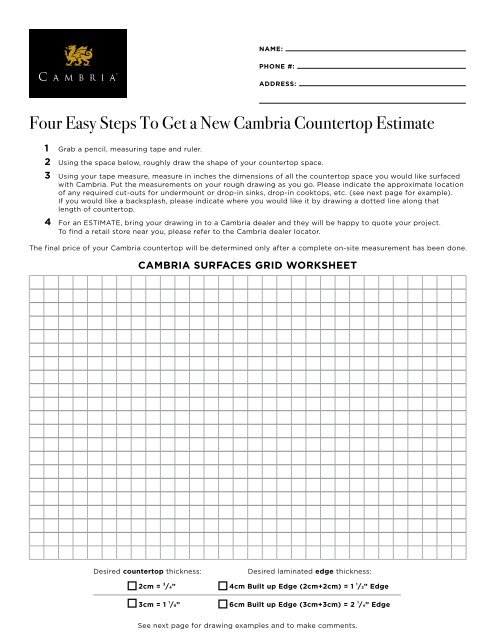 Cambria Estimate Worksheet