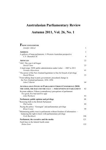 Australasian Parliamentary Review Autumn 2011, Vol. 26, No. 1