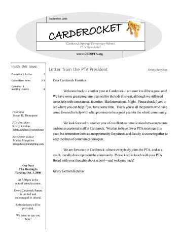 Letter from the PTA President - Carderock Springs PTA